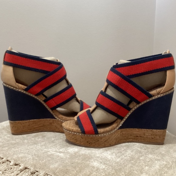 **NEW** Splendid Klever Wedge Heeled Cork Sandals - Red/Blue/Tan - 7M - Picture 6 of 13